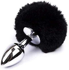 Plug Anal Com Rabinho De Coelho PomPom Cor Preto - Ref 5101 - Tamanho M