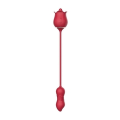 Vibrador Estimulador de Clitóris Língua e Bullet Vai e Vem Rosa Flowery Plus - Cor Vermelha - Ref 7868