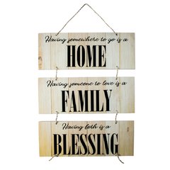 PLACA HOME, FAMILY, BLESSING C/ CORDA 70x40 cm