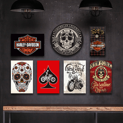 Kit 6 Placas Decorativas Moto + Abridor de Garrafas C/ Imã Harley Mdf