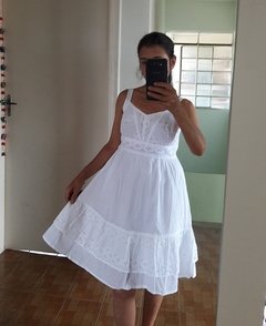 Vestido branco algodão laise lese retrô festa - comprar online