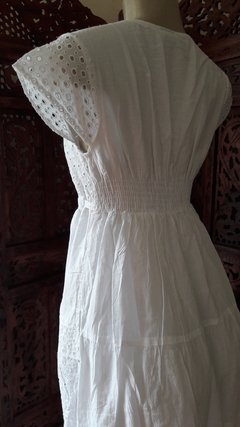 Vestido longo bordado geométrico em laise lese festa branco - loja online
