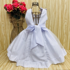 Vestido de festa infantil Elida, branco, com laço costas