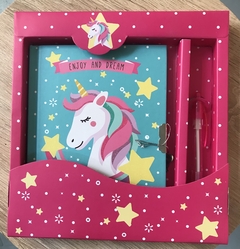 Diario en caja con boligrafo (Unicornio)