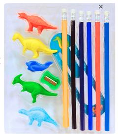 Set escolar Dinosaurios (gomas,sacapuntas,regla,lápices con goma) - comprar online