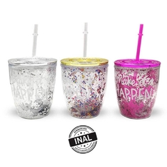 VASO BAJO GLITTER MAKE HAPPEN