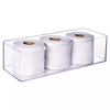 Organizador encaixa h2 36,5 x 14,6 x 10,6 cm com papéis higiênicos dentro em um fundo branco.