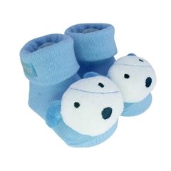 Pantufa Antiderrapante para Bebê com Chocalho Cachorro Azul - Clingo
