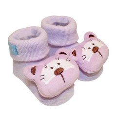 Pantufa Antiderrapante para Bebê com Chocalho Urso Lilás - Clingo