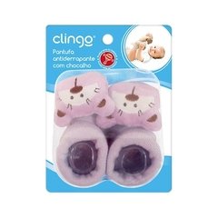 Pantufa Antiderrapante para Bebê com Chocalho Urso Lilás - Clingo na internet