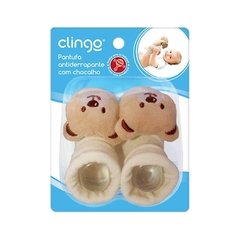 Pantufa Antiderrapante para Bebê com Chocalho Urso Bege - Clingo na internet