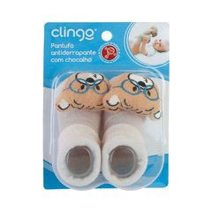 Pantufa Antiderrapante para Bebê com Chocalho Ursinho com Óculos - Clingo na internet