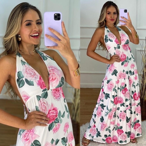 Vestido longo floral, tamanho M