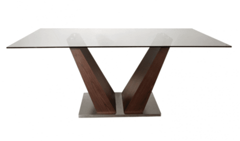 Mesa de vidrio y base de madera