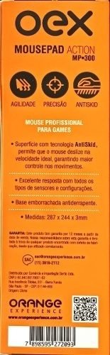 Mousepad Gamer Oex Action Mp 300 com Técnologia Antiskid Temático - loja online