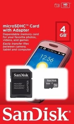 Cartão De Memória Micro Sd Sandisk 4gb Com Adaptador - comprar online
