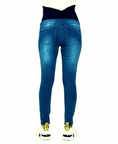 Pantalones jean chupin  de color azul con faja   alta  de maternidad Dina 3 