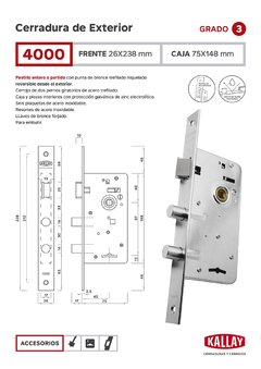 CERRADURA DE SEGURIDAD DOBLE PERNO KALLAY 4000