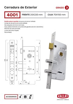 CERRADURA DE SEGURIDAD DOBLE PERNO KALLAY 4001