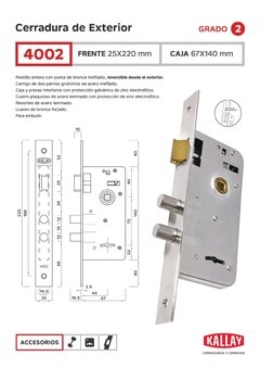 CERRADURA DE SEGURIDAD DOBLE PERNO KALLAY 4002 - comprar online