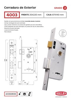 CERRADURA DE SEGURIDAD KALLAY 4003 - comprar online