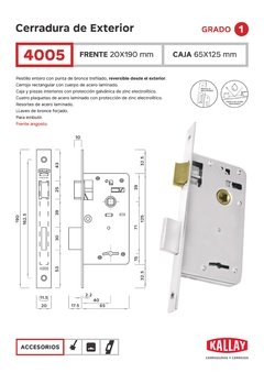 CERRADURA DE SEGURIDAD LIVIANA KALLAY 4005 FRENTE ANGOSTO - comprar online