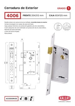 CERRADURA DE SEGURIDAD LIVIANA KALLAY 4006 FRENTE ANCHO - comprar online