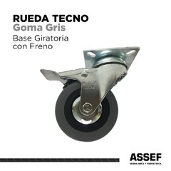 RUEDA TECNO GOMA GRIS CON FRENO - comprar online