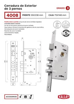 CERRADURA SEG.KALLAY 4008 TRIPLE PERNO COMB.6