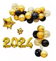 Globos Metalizados Numeros Dorado Negro Año Nuevo Estrella 2