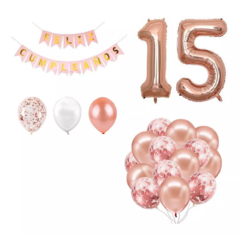 Combo Feliz Cumpleaños Rosa Gold Banderin 15 Años 1 Metro - comprar online