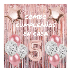 Combo Cumple Rosa Gold + 5 Globos Con Confeti - comprar online
