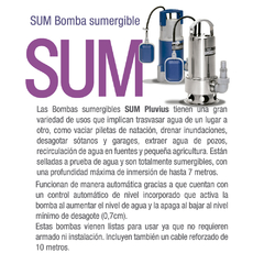 Bomba sumergible acero inox cloacal s-900w 1 hp pluvius cod.2333 - comprar online