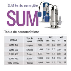 Bomba sumergible acero inox cloacal s-900w 1 hp pluvius cod.2333 en internet