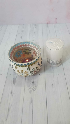 Porta velas vidrio con venecitas - comprar online