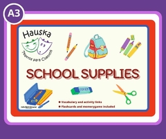 A3 "School supplies" Material didáctico en inglés Tamaño A3