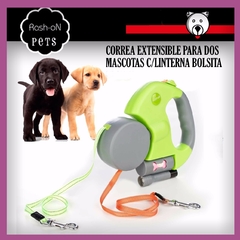 Correa Doble Para Perros Retractil C/linterna Y Porta Bolsas DL1066