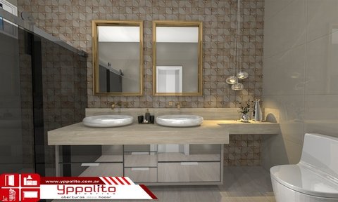 Mueble para baño en melamina, combinacion con vidrio y tiradores de aluminio. Cod. AMB100