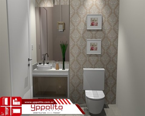 Muebles para baño en melamina, combinacion con vidrio y tiradores de perfiles de aluminio. Cod. AMB101