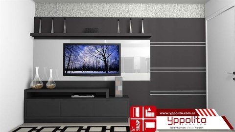 Rack de TV de melamina con apliques de aluminio. Cod. RTV108
