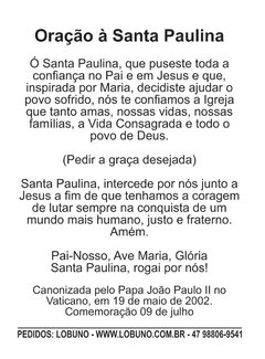Oração a Santa Paulina - 100 unid na internet