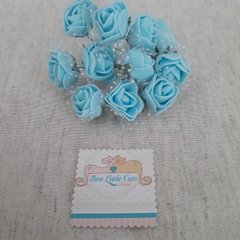 12 Flores de EVA com tule Azul Claro