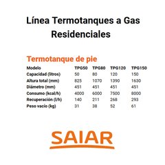 Termotanque Gas Pie Saiar 80 Litros - TPG080MSA - Multigas - comprar online