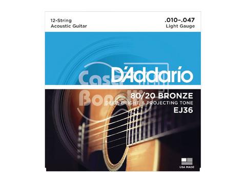 EJ-36 Daddario 010 Set 12 Cuerdas para Guitarra Acústica