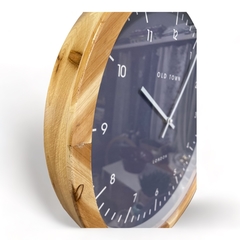 Reloj Pared en Madera Natural Fondo Gris con Vidrio 45 cm - tienda online