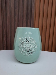 Fanal Ceramica Celeste Aqua con Mandala Blanca - comprar online