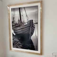 Cuadro cajon barco pesca gris y blanco con marco madera - comprar online