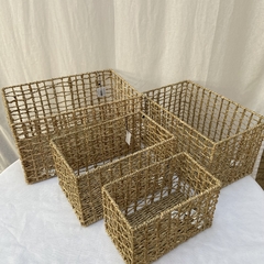 Canastos De Seagrass Rectangulares Con Estructura Rigida Set X4 - tienda online