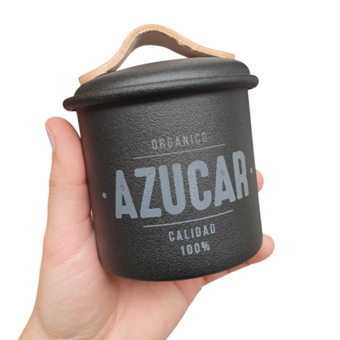 Tarro Lata Azúcar Azucarera Negro Metal Cuero 0.5 L Cocina