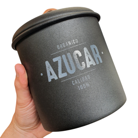 Tarro Lata Azúcar Azucarera Negro Metal Cuero 1 Kg Cocina